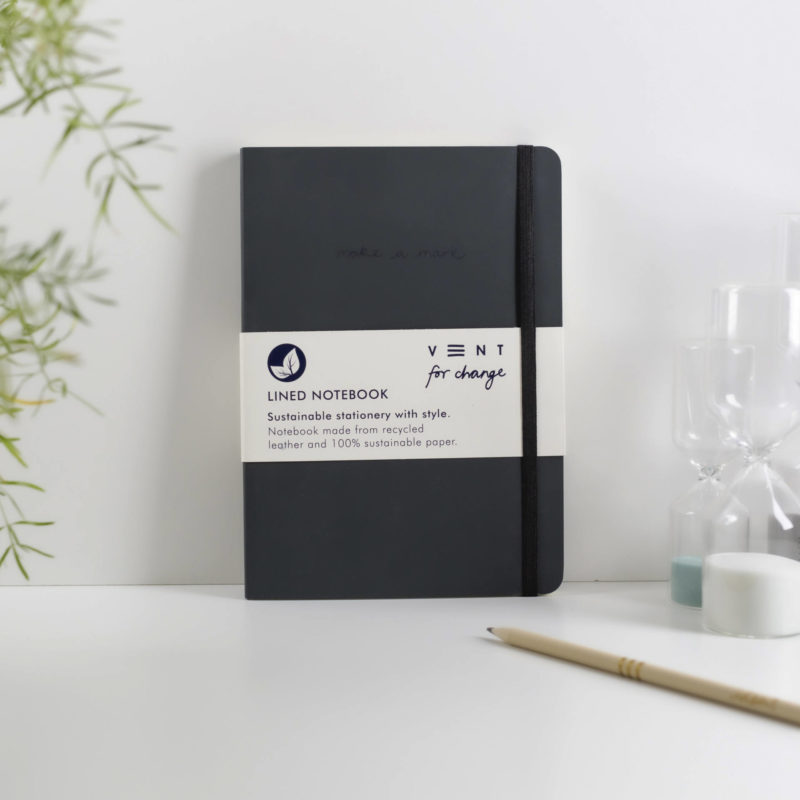 Recycled Leather A5 Lined Notebook – Charcoal